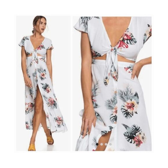 Roxy Black Tropical Ubud Walk
Short Sleeve Cut Out Knot Tie High
Slit Maxi Dress - Picture 8 of 8